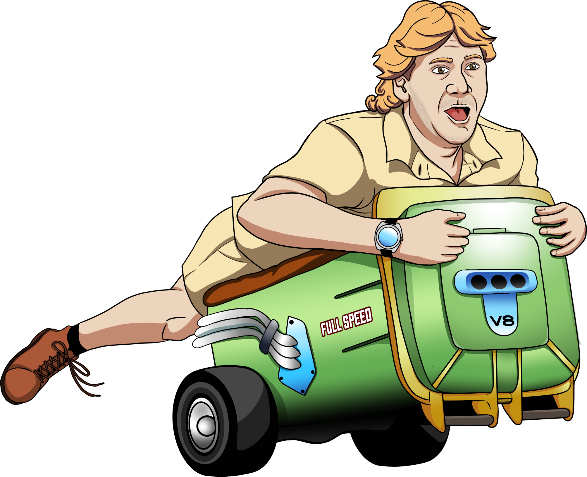 WMR mascot riding a wheely bin